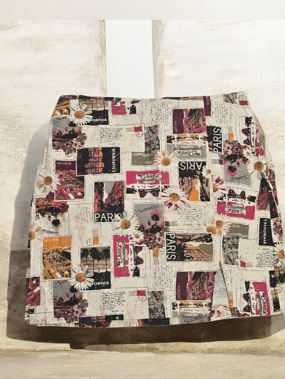 Urban Outfitters Printed Postcard-Print Mini Skirt in Neutral Multi